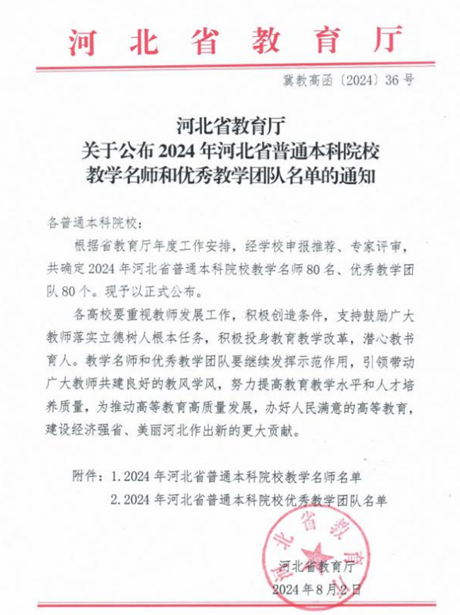 保定理工學院教師榮獲省級教學名師和優(yōu)秀教學團隊稱號