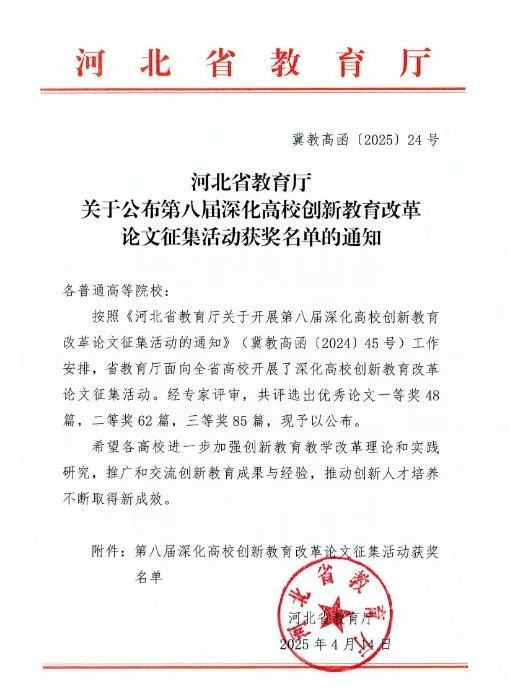 【喜訊盈門，榮耀綻放】我院教師在河北省深化高校創(chuàng)新教育改革論文征集活動(dòng)中喜獲佳績(jī)